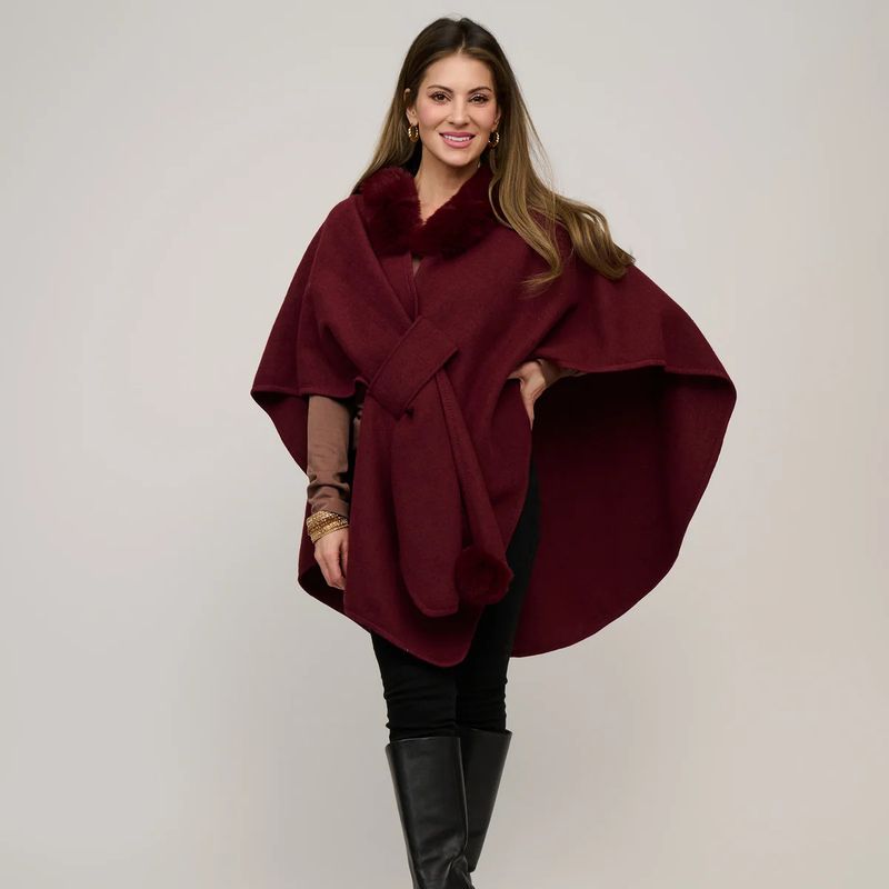 Kelsie Faux Fur Collar Open Front Wrap