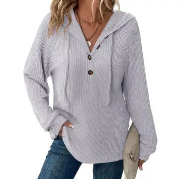 Ribbed Hooded Pullover, Color: Lt Grey, Size: S
