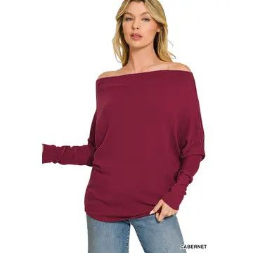 Hacci Dolman Sleeve Boat Neck Top, Cabernet