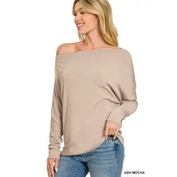 Hacci Dolman Sleeve Boat Neck Top, Ash Mocha