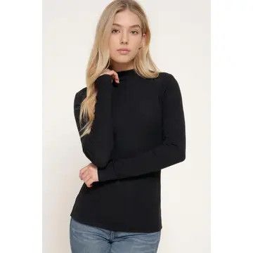 Long Sleeve High Neck Rib Knit Top, Black