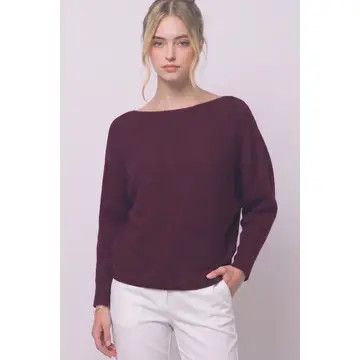 Oversized Dolman Sleeve Sweater, Burgundy