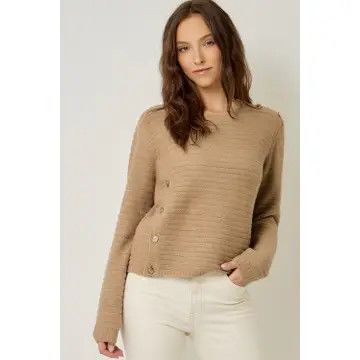 Button Detailed Textured Sweater, Taupe