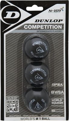 Dunlop Competition  Squash Ball Single Yellow Dot - Pack of 3