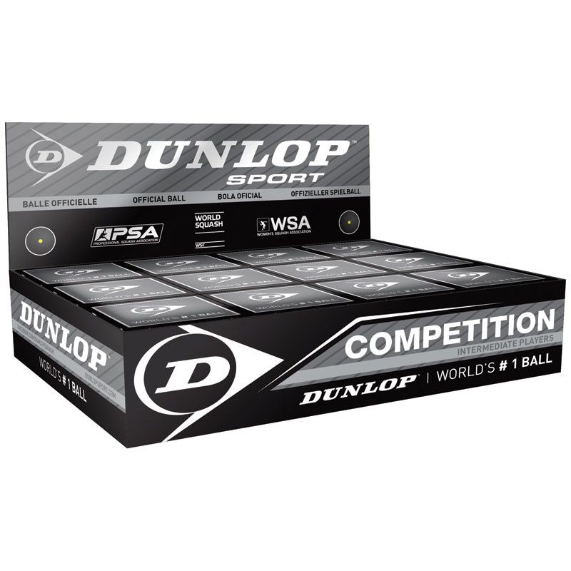 Dunlop Competition Squash Ball Yellow Spot Dozen