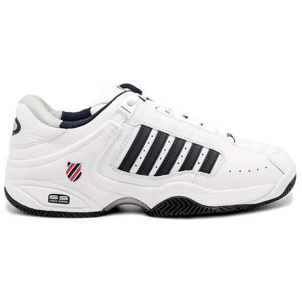 K-Swiss Defier RS Men&#39;s All Court Tennis Shoes- White/Dress Blue/Fiery Red