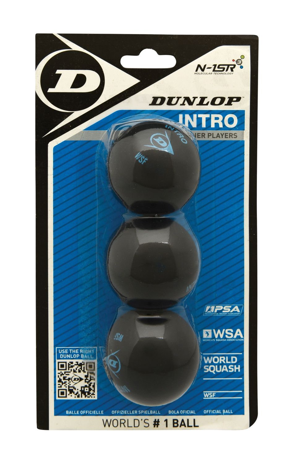 Dunlop Intro Squash Ball Single Blue Dot - Pack of 3