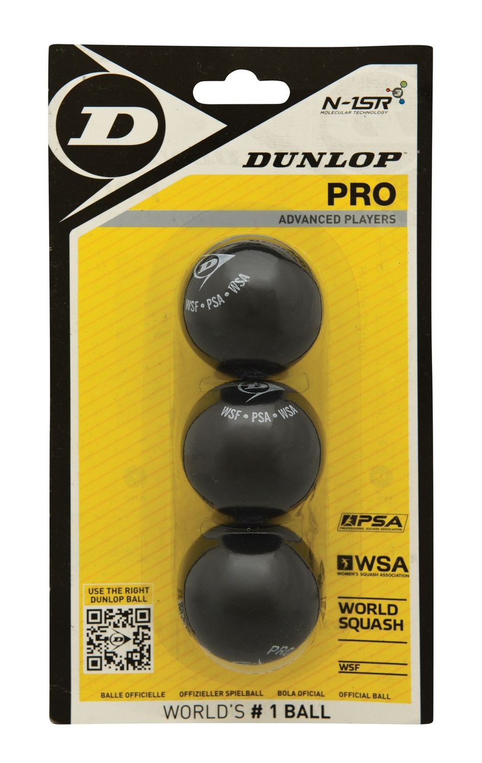 Dunlop Pro Squash Ball Double Yellow Dot - Pack of 3