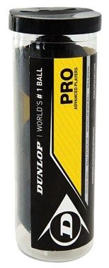 Dunlop Pro Squash Ball Double Yellow Dot Tube of 3