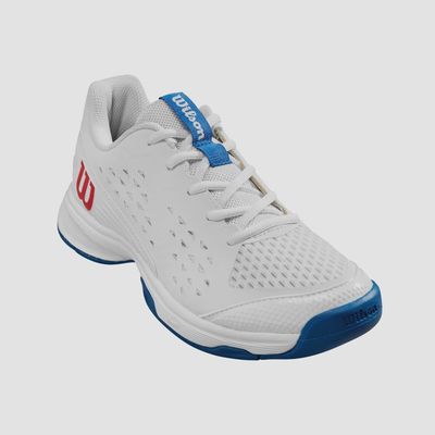 Wilson Rush Pro JR L Tennis Shoes - White/ Deja Vu Blue/ Wilson Red