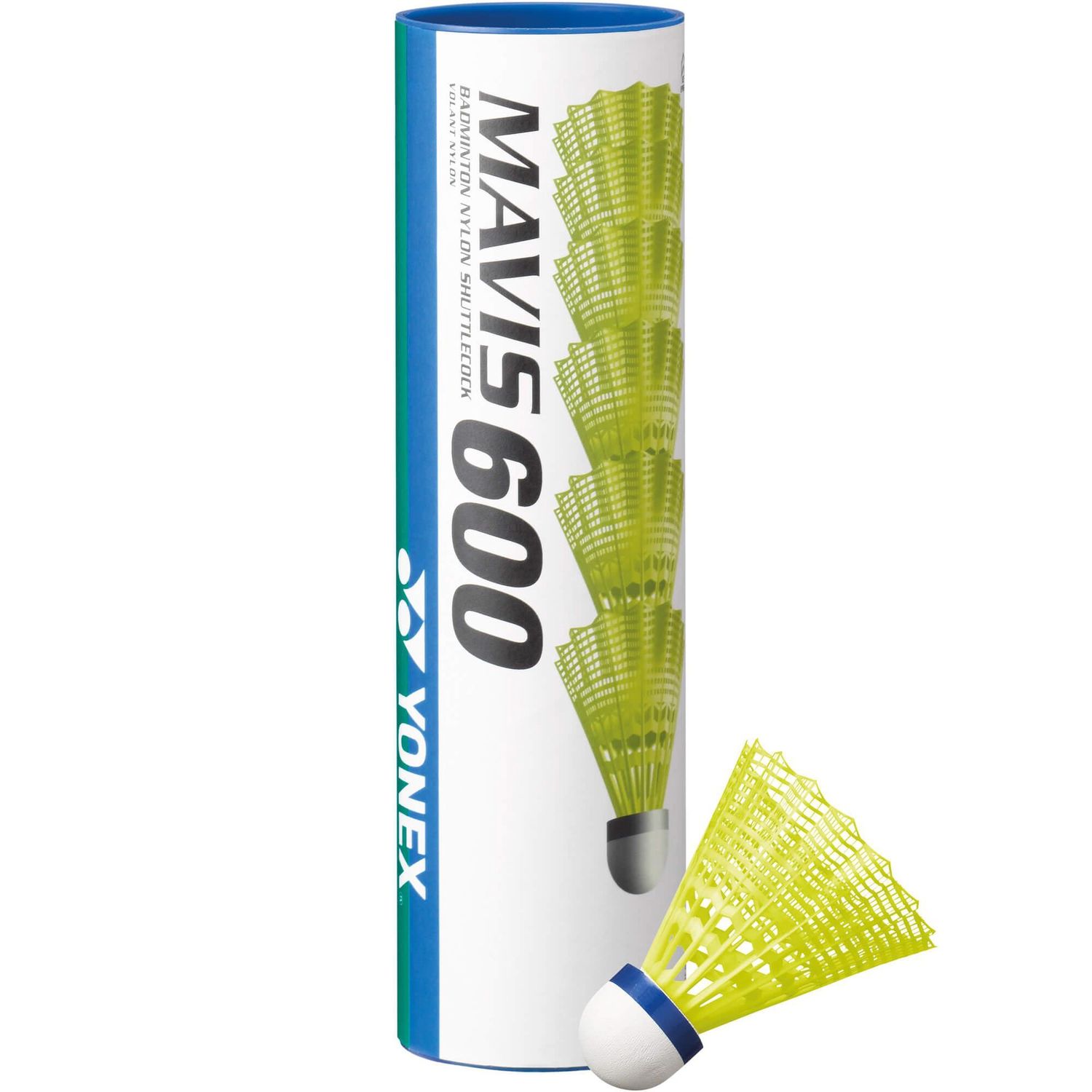 Yonex Mavis 600 Shuttlecock - Tube of 6, Colour: Yellow, Speed: Medium (Blue Band)