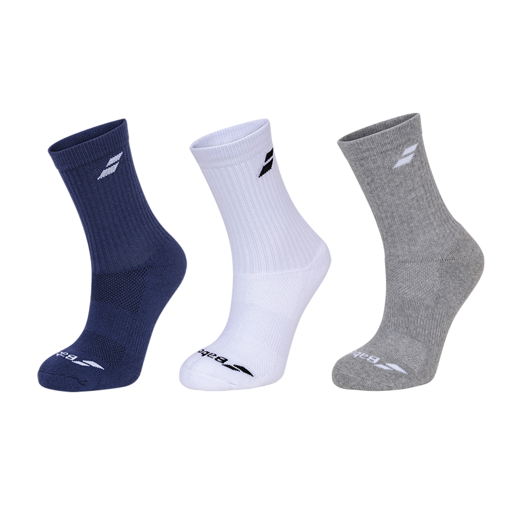 Babolat 3 Pairs Pack Unisex Sock - White/Estate Blue/Grey