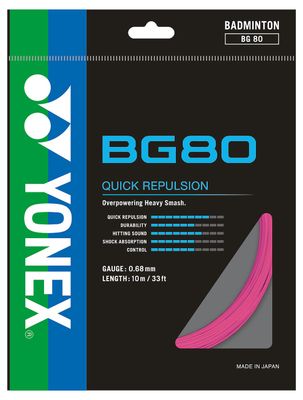 Yonex BG80 Badminton String Set - Neon Pink