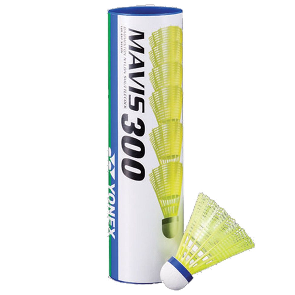 Yonex Mavis 300 Shuttlecock - Tube of 6, Colour: Yellow, Speed: Medium (Blue Band)