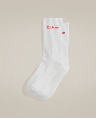 Wilson Unisex Crew Logo Socks - White - 3 Pairs