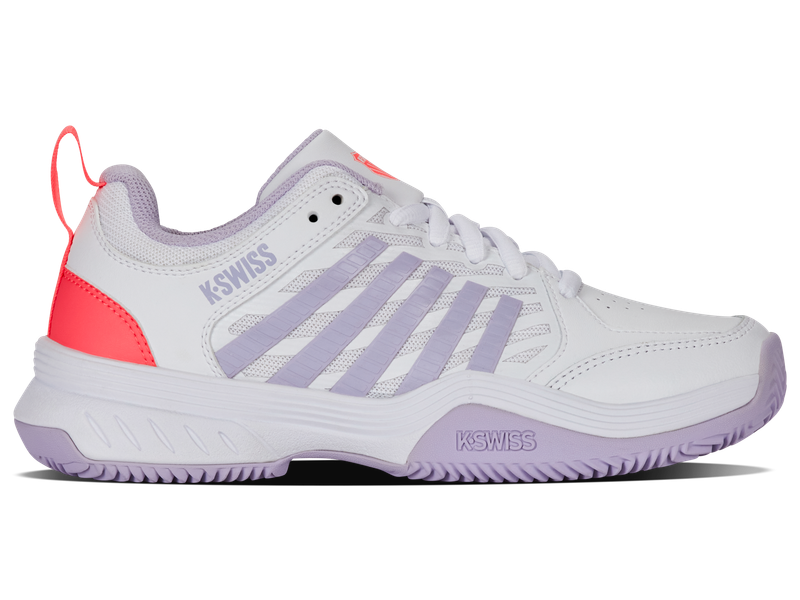 K-Swiss Court Express Clay Tennis Shoes - White/Orchid Petal/Neon Blaze