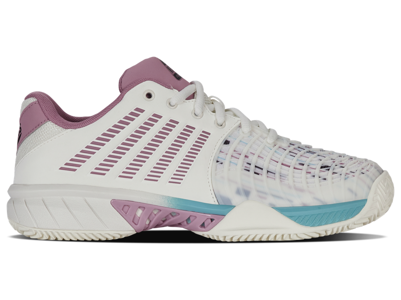 K-Swiss Express Light 3 Women's Padel Shoes - White/Lilac/Pastel Turqouise