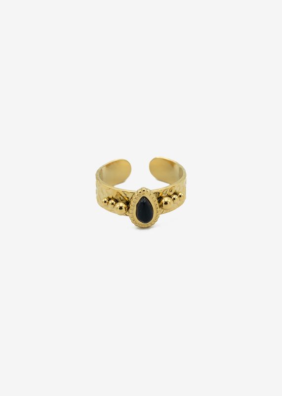 Statement ring met zwarte steen