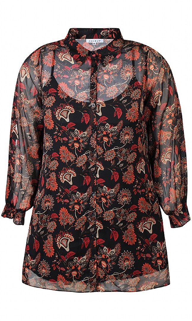 Blouse zwart rode bloem plissé