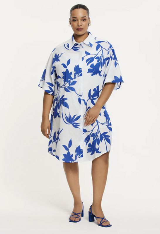 Dress blouse Fiorellina wit kobalt