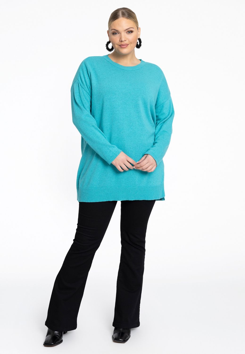 Pullover wide with slits turquoise