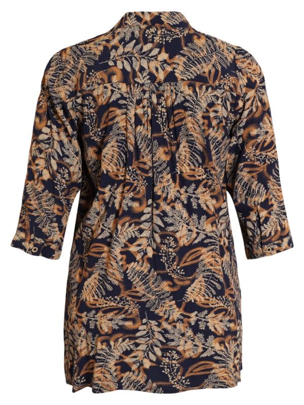 Blouse blauw bruin blad