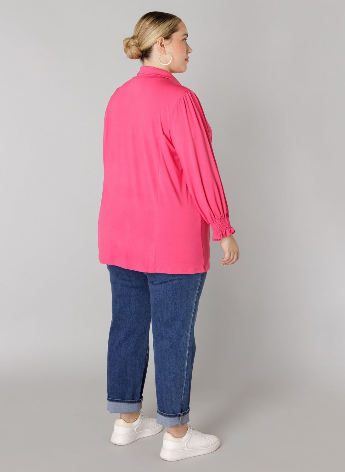 Blouse met pofmouw fuchsia