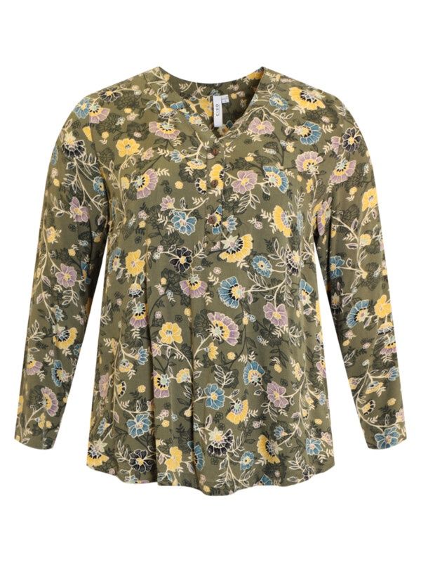 Blouse groen geel/blauw print