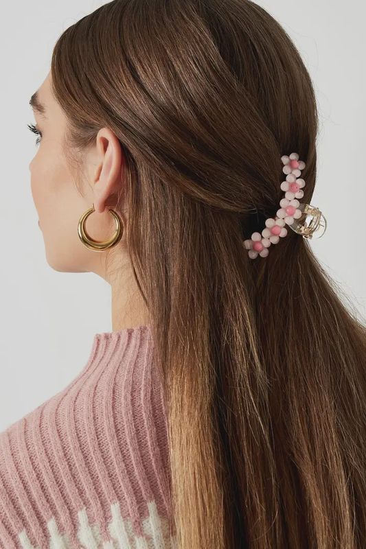 Haarknip bloem roze/wit