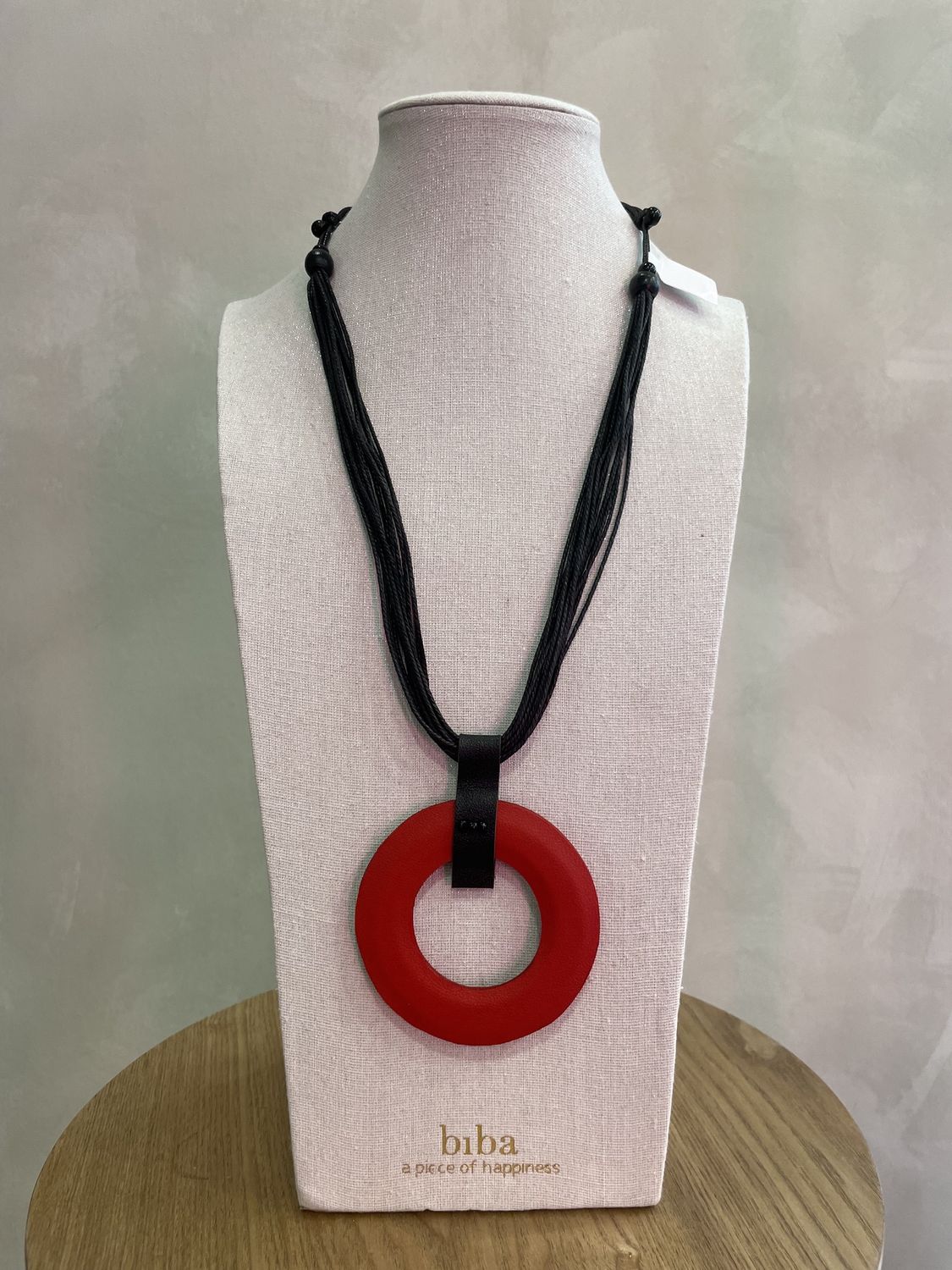 collier leren ornament - rood