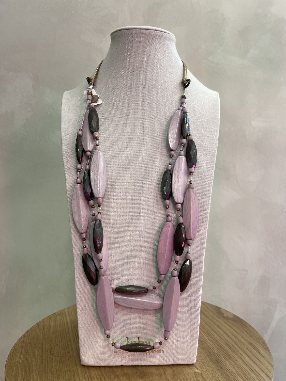 lang collier houten delen lila