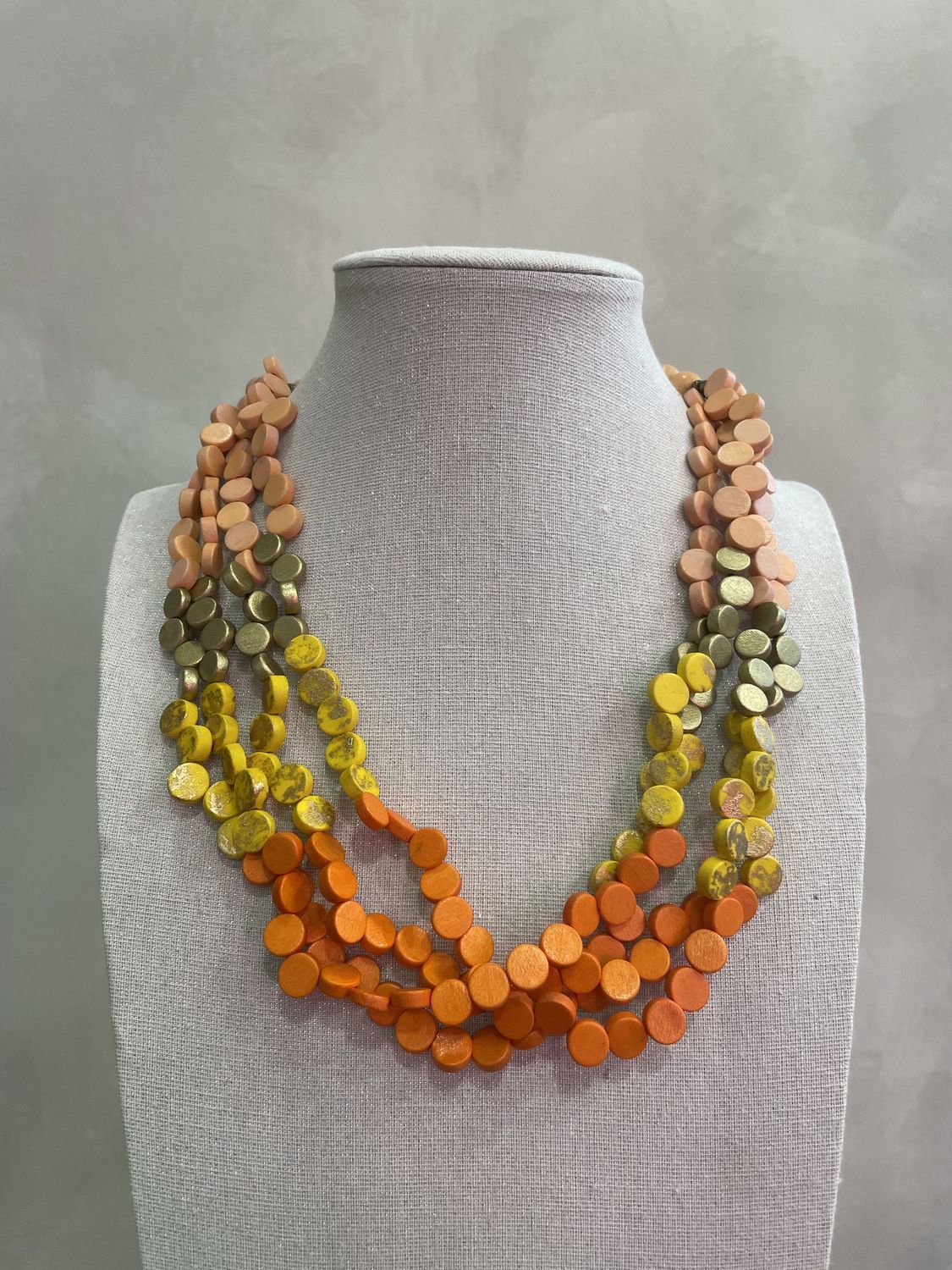 collier kleine houten kralen - geel &amp; oranje