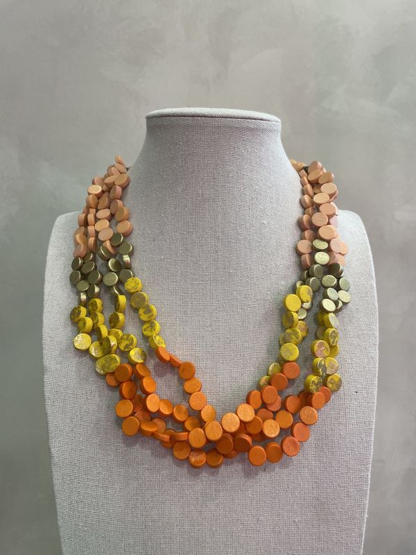 collier kleine houten kralen - geel &amp; oranje