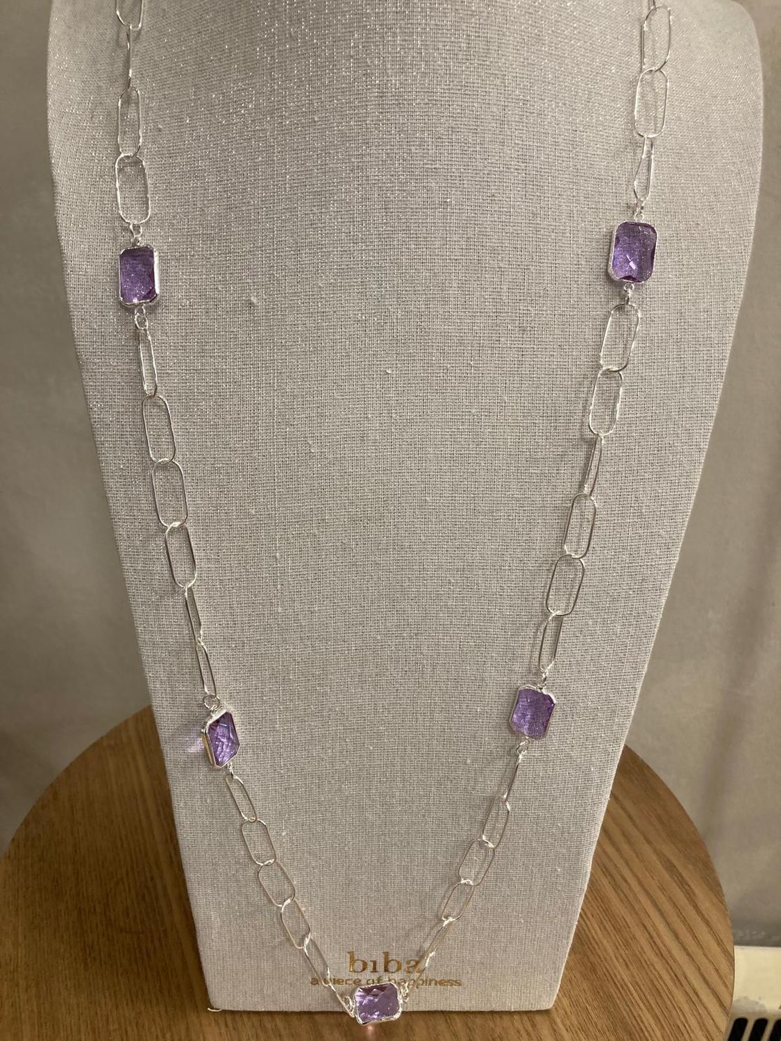 Lang fijn zilverkleurig collier - paars