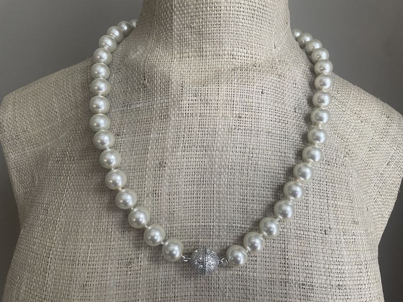 parelcollier creme XL zilver magneetsluiting/12mm (54cm)
