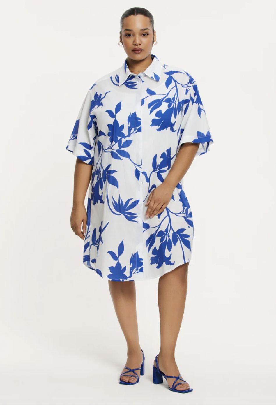 Dress blouse Fiorellina wit kobalt