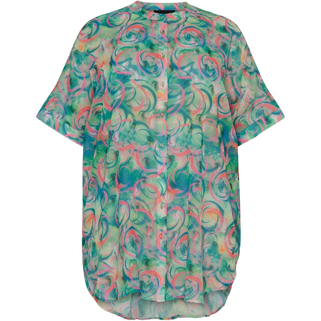 Long Tunic Blouse Multicolored bright circles