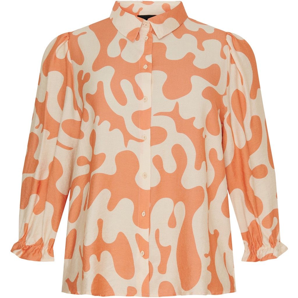 Shirt w 3/4 puff sleeves Sand Coral Reef splatter print