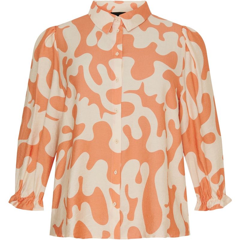 Shirt w 3/4 puff sleeves Sand Coral Reef splatter print