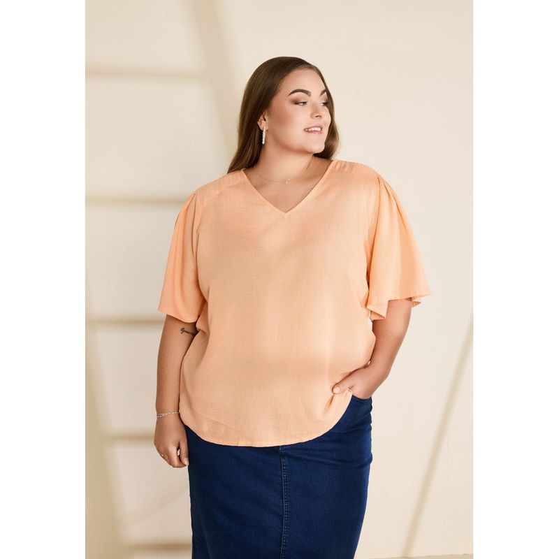 V neck blouse and flair 1/2 sleeves Coral Reef