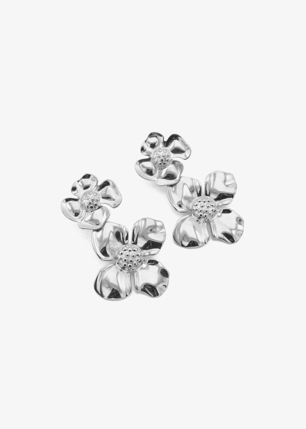 Statement oorbellen dubbele bloem - Zilver