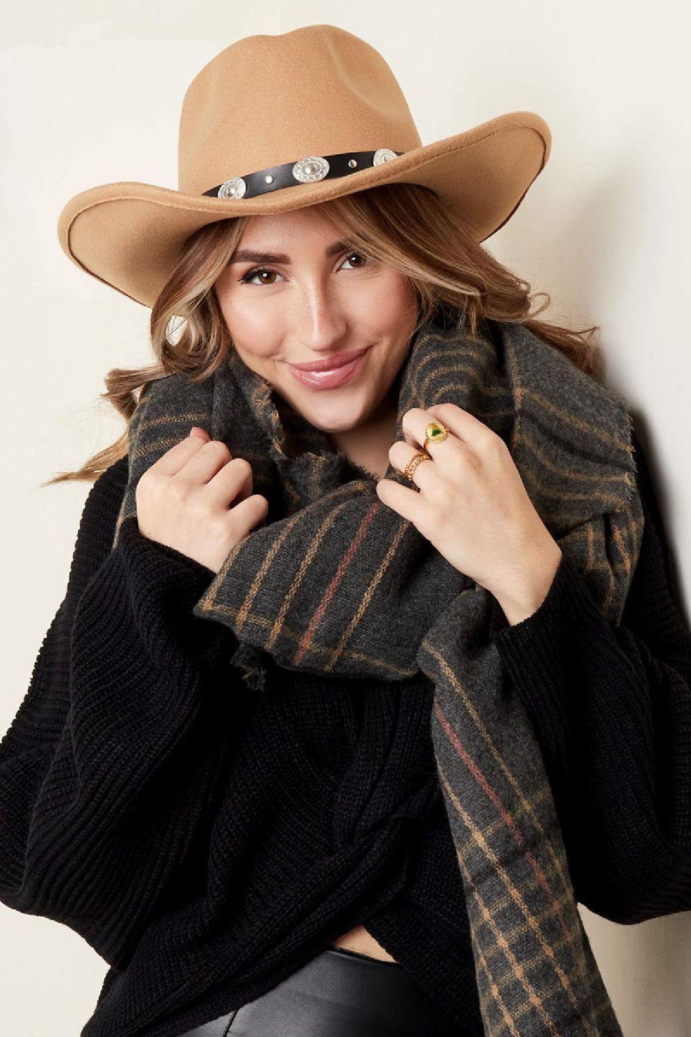Fedora hoed met stoere details - Beige