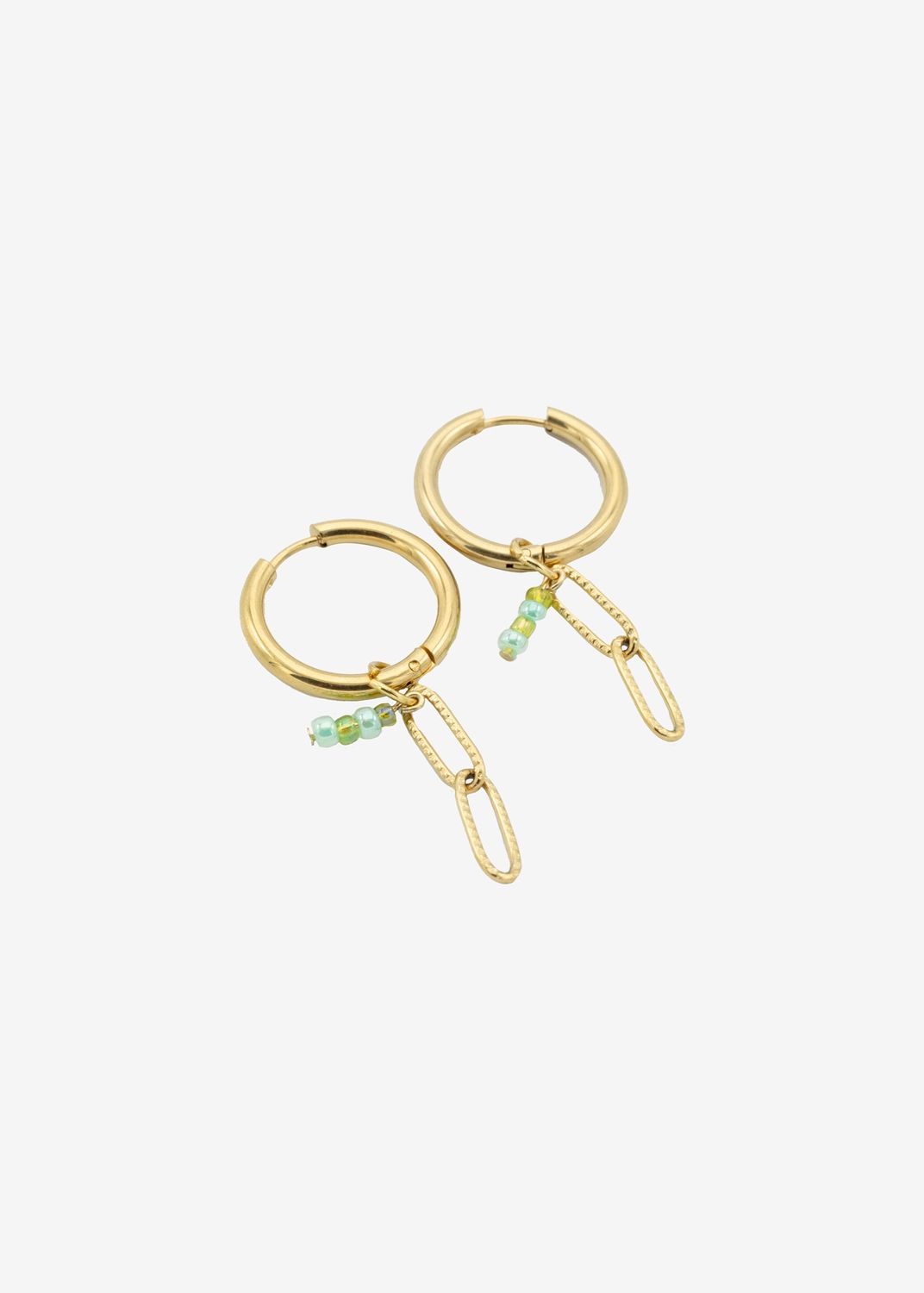 Oorbellen chain met groene kralen