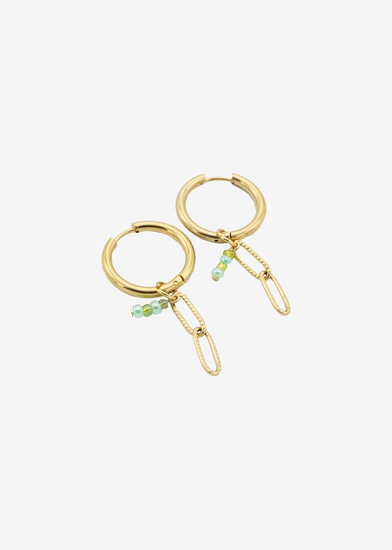 Oorbellen chain met groene kralen