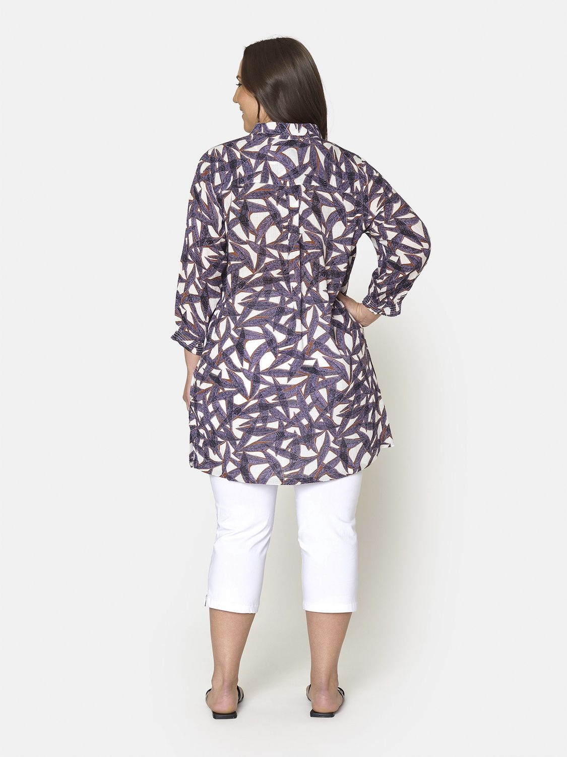 Blouse lang paars grafisch