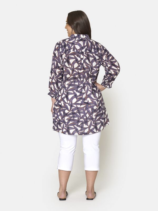 Blouse lang paars grafisch