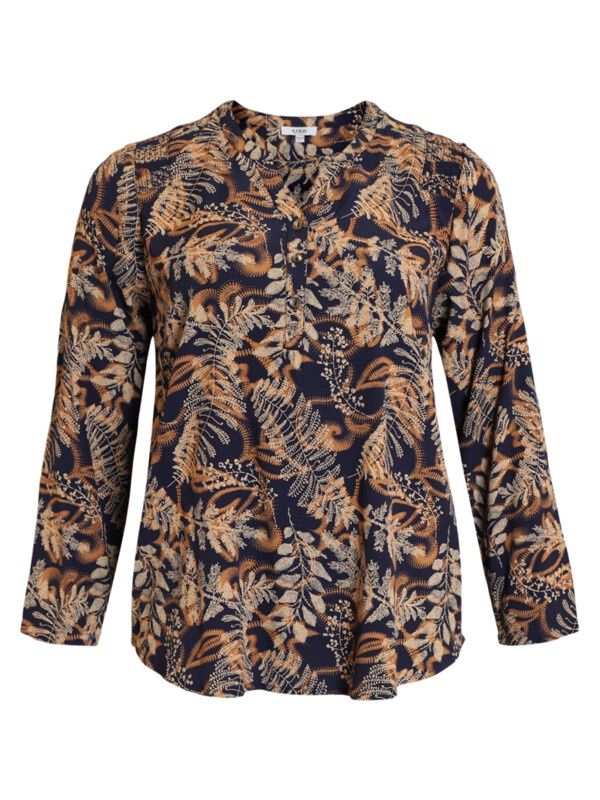 Blouse blauw met bruin blad print