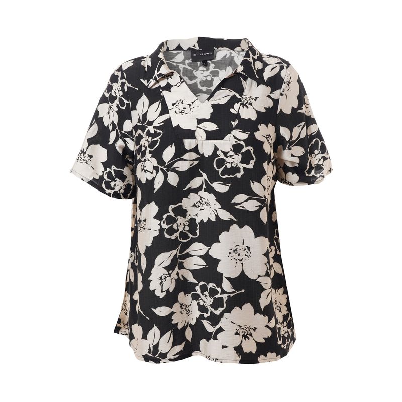 SLonny Blouse Black with offwhite flower