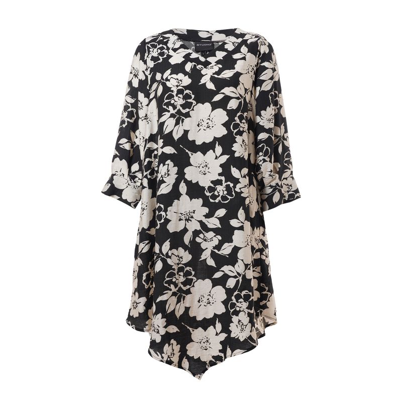 SJuline Tunic Black with offwhite flower
