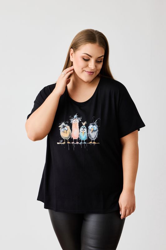 T-shirt. high/low w batwing sleeves (Birds on line colored print))